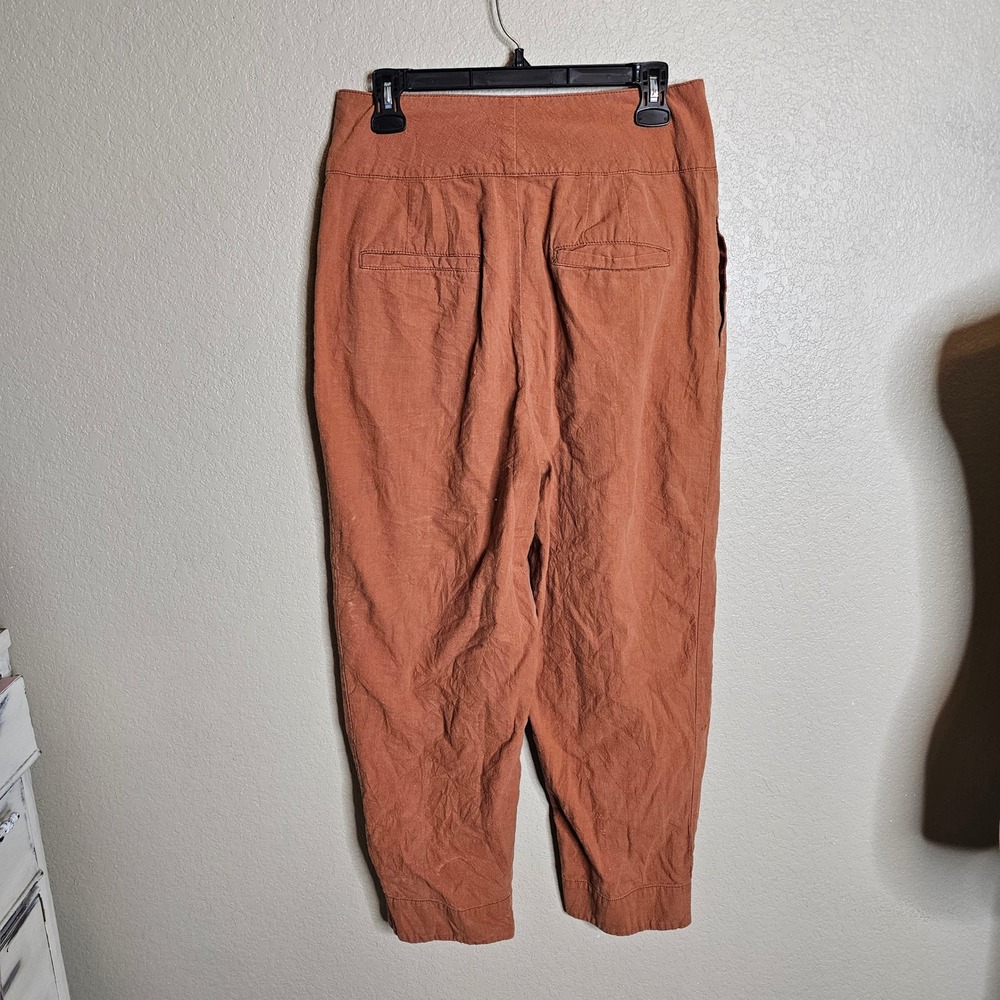 Free People 4 Double Buckle Soft Pants Pleated Tapered Rust Orange Cropped - Picture 6 of 12
